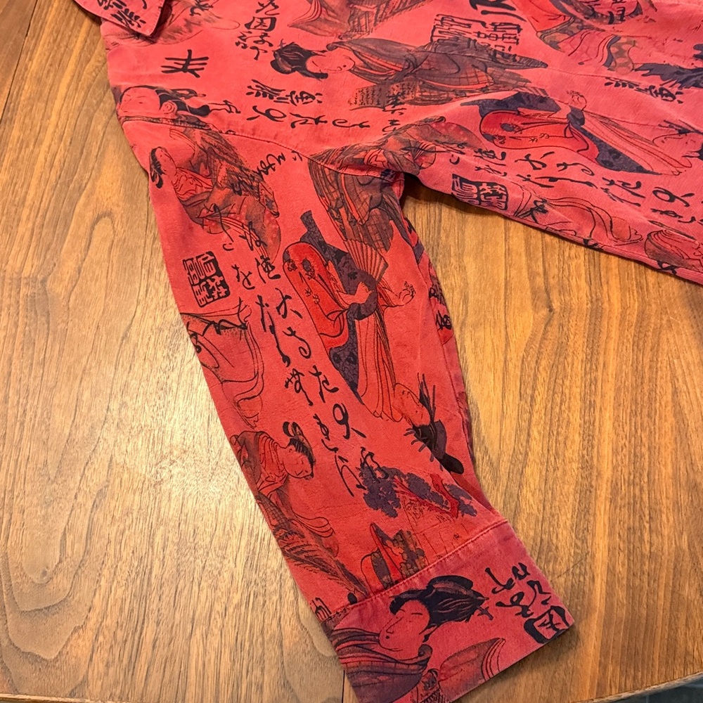 Vintage Women's Large Red Asian Inspired Button Down Shirt - Picture 6 of 11